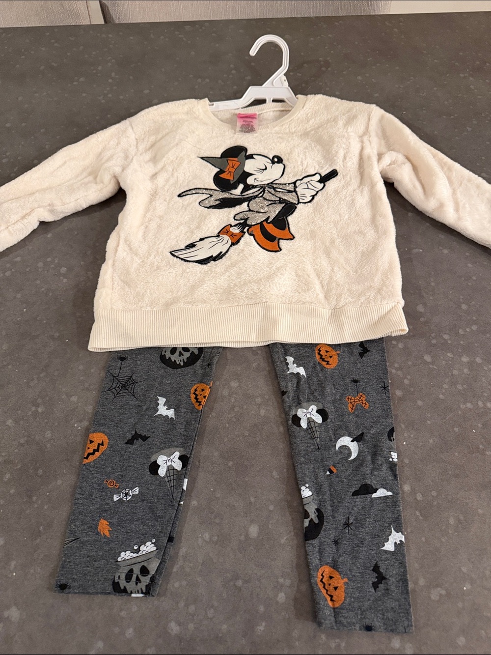 Disney Cream Minnie Witch Plush Top with Gray Halloween Leggings